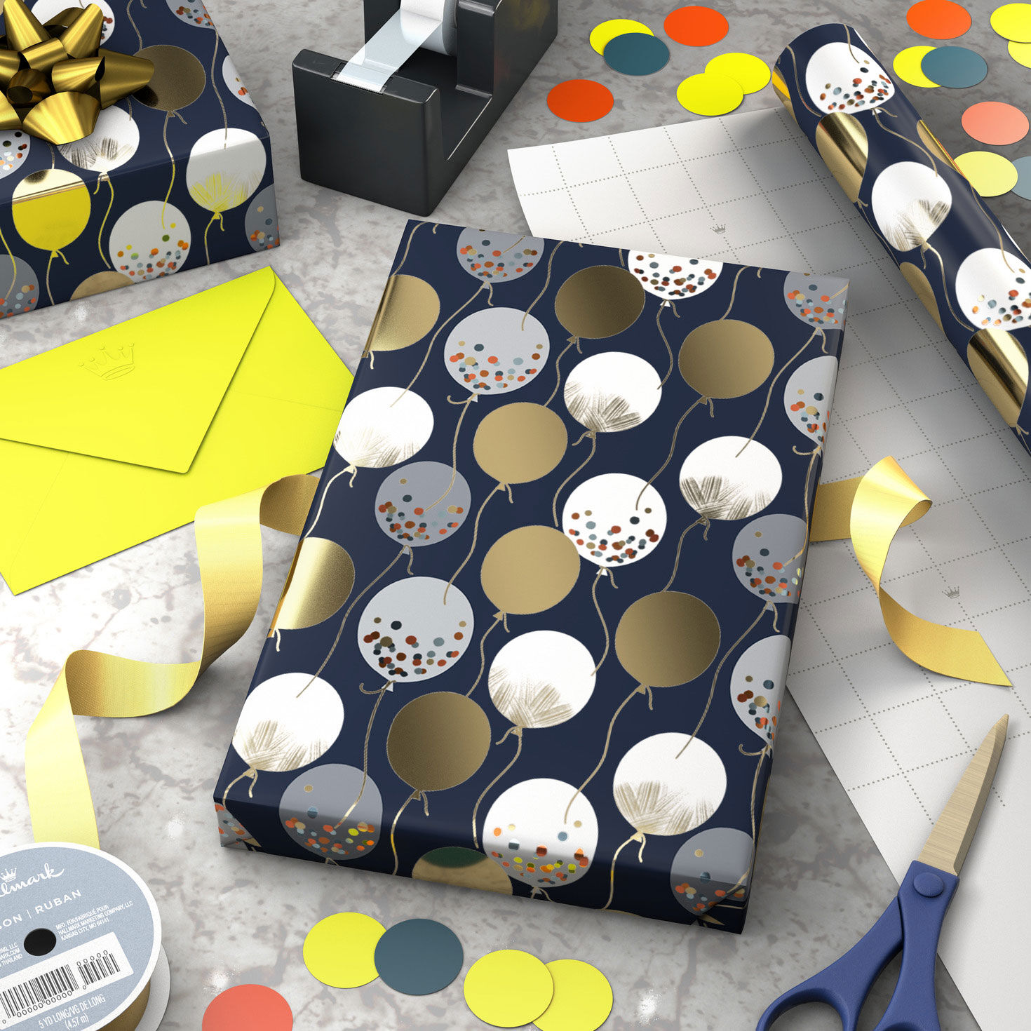 Patterned Balloons on Blue Wrapping Paper, 17.5 sq. ft., , large image number 2