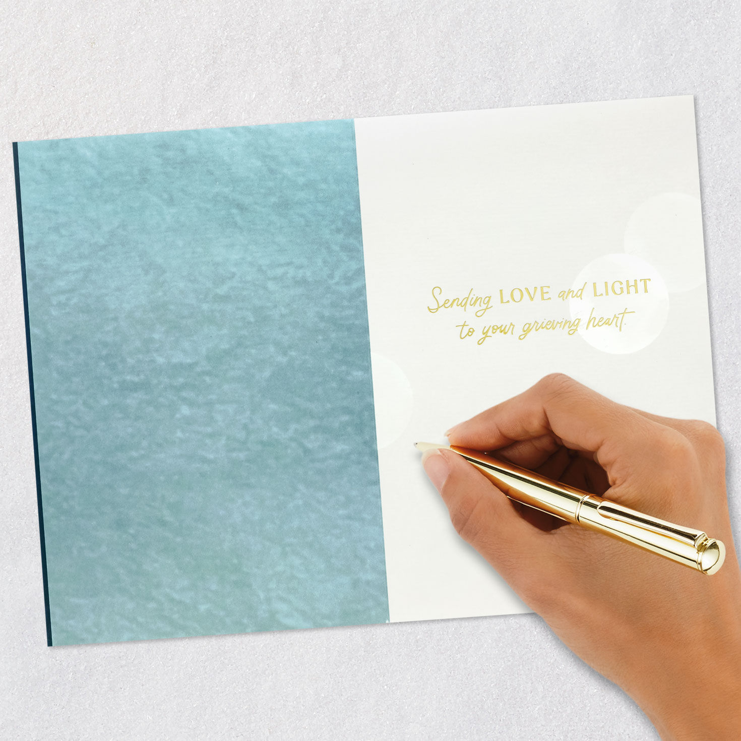 Abstract Art in Teal and Gold Leaves Sympathy Card Signing card image number 6