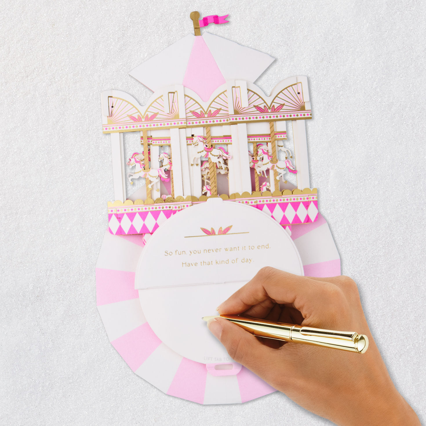 Pink Carousel Musical Pop-Up Birthday Card Signing card image number 8
