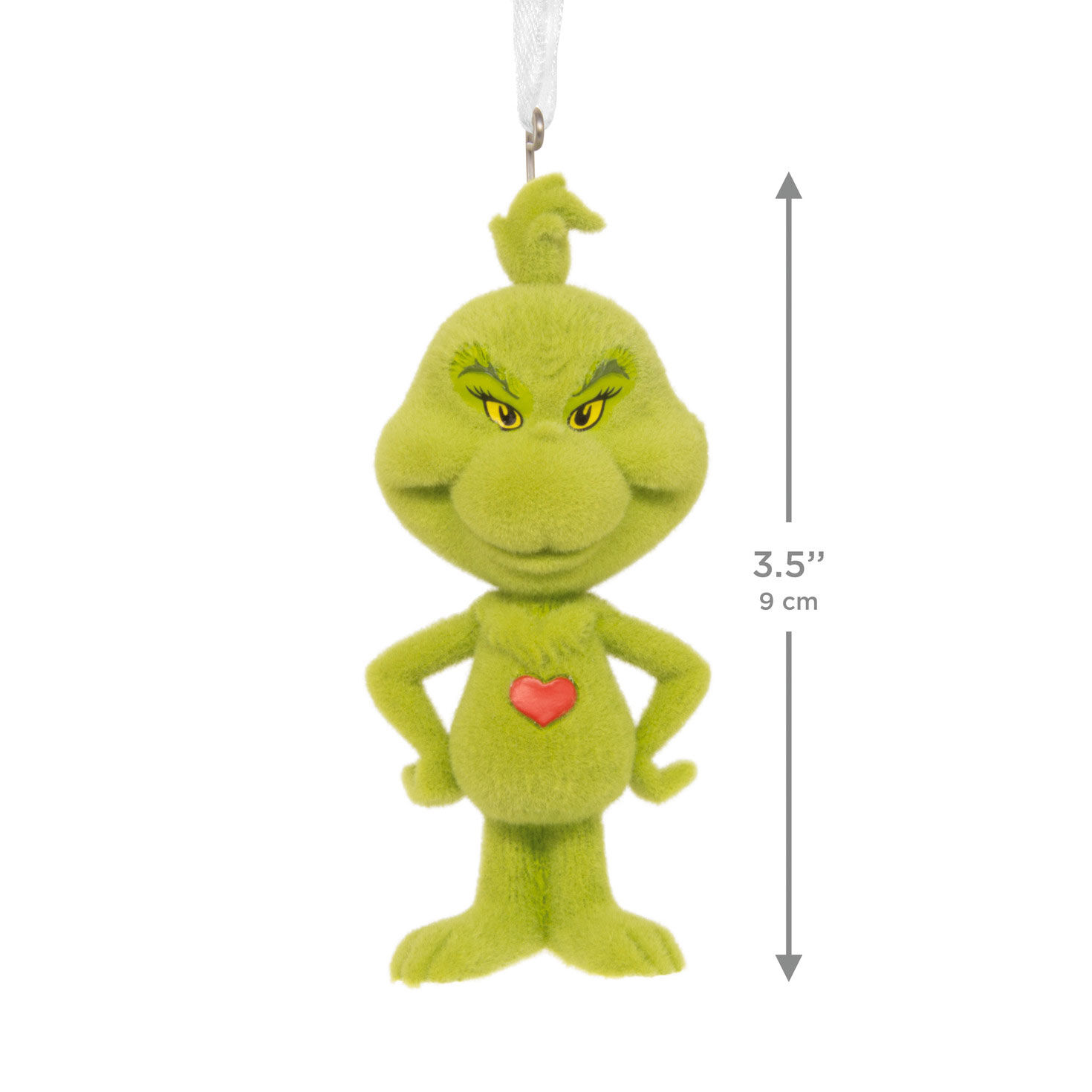 Grinch With Heart Christmas Ornament measurement image number 3
