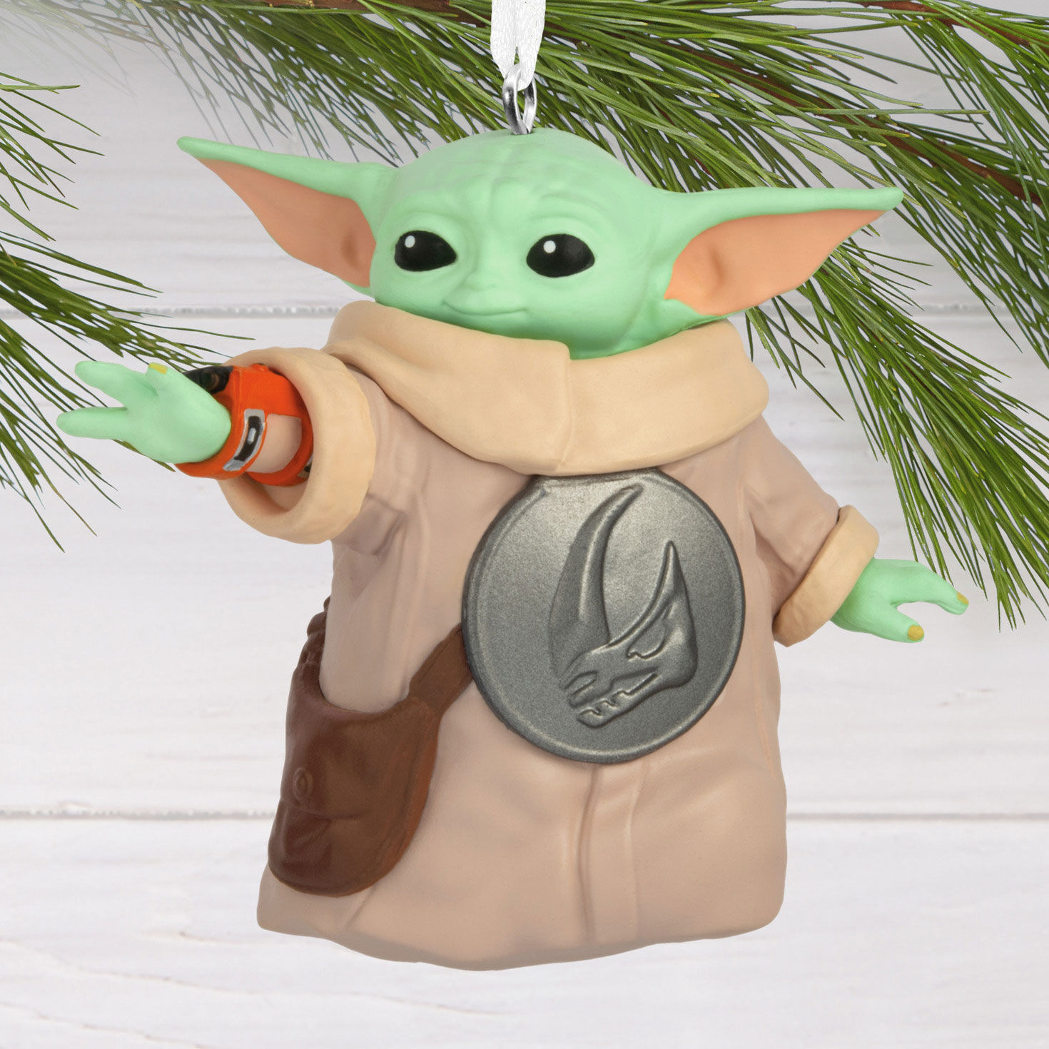 Star Wars: The Mandalorian Grogu Christmas Ornament hanging on tree image number 2