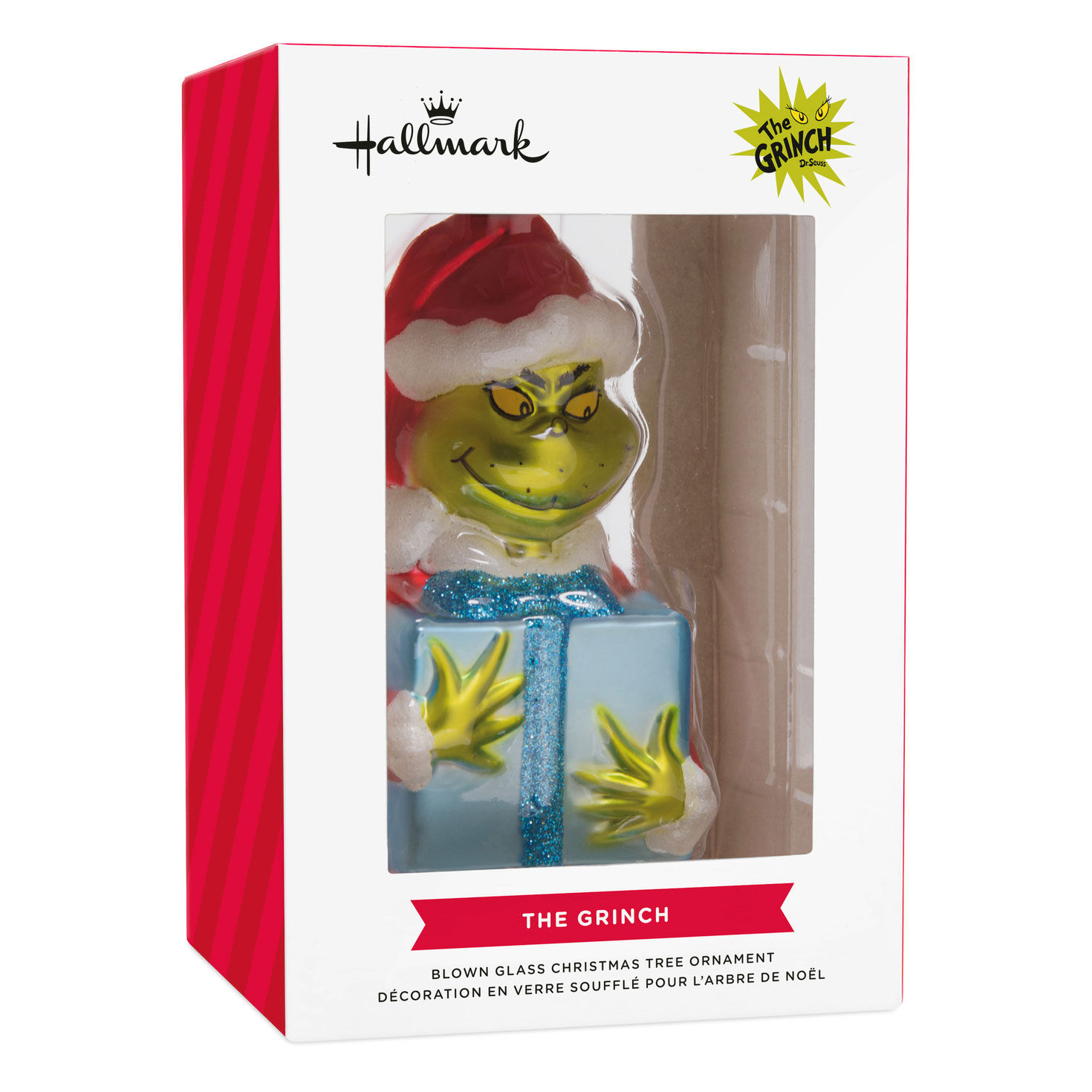 Grinch With Present Glass Christmas Ornament  image number 6