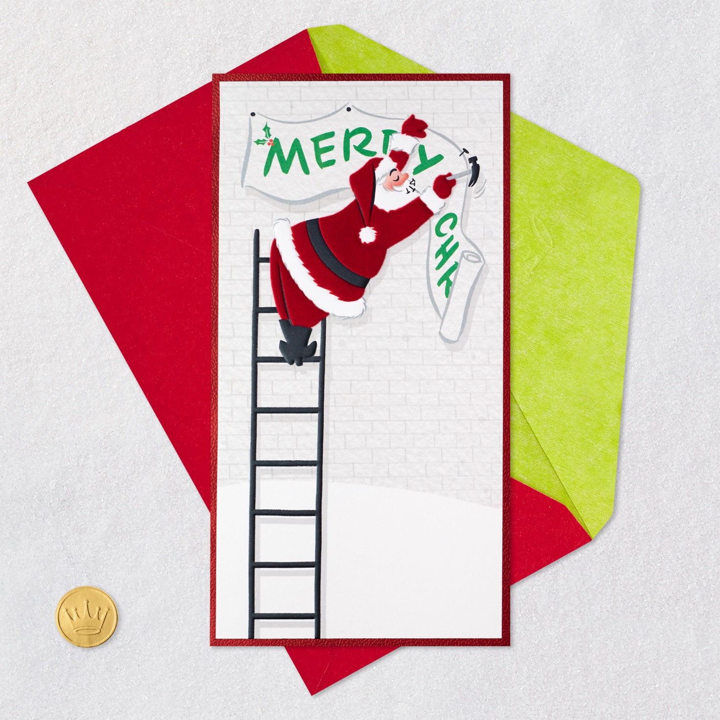 Santa Hanging Banner Christmas Money Holder Card Card with envelope and Seal image number 6