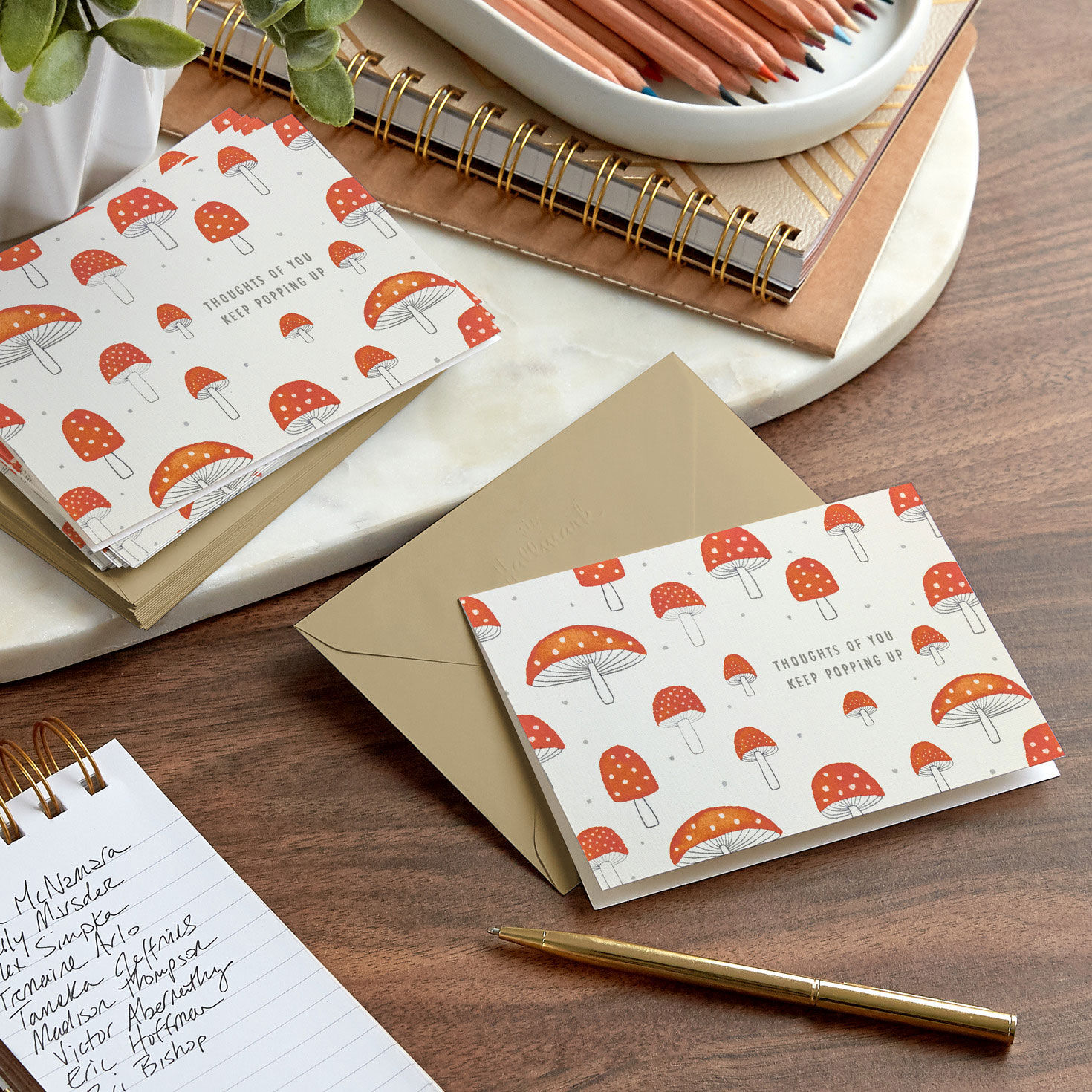 Red Mushrooms on Ivory Blank Note Cards Pack  image number 6
