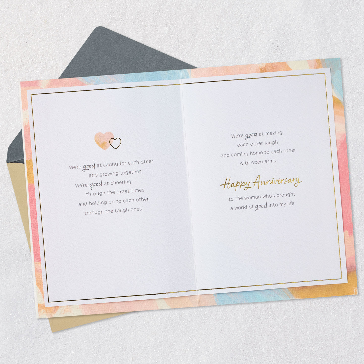 Pastel Brushstroke Heart Anniversary Card for Wife Open card with envelope image number 4