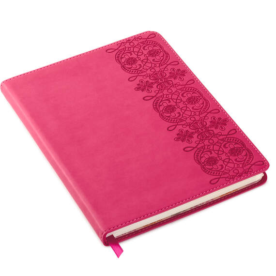 Embossed Border Fuchsia Faux Leather Notebook, , large image number 1