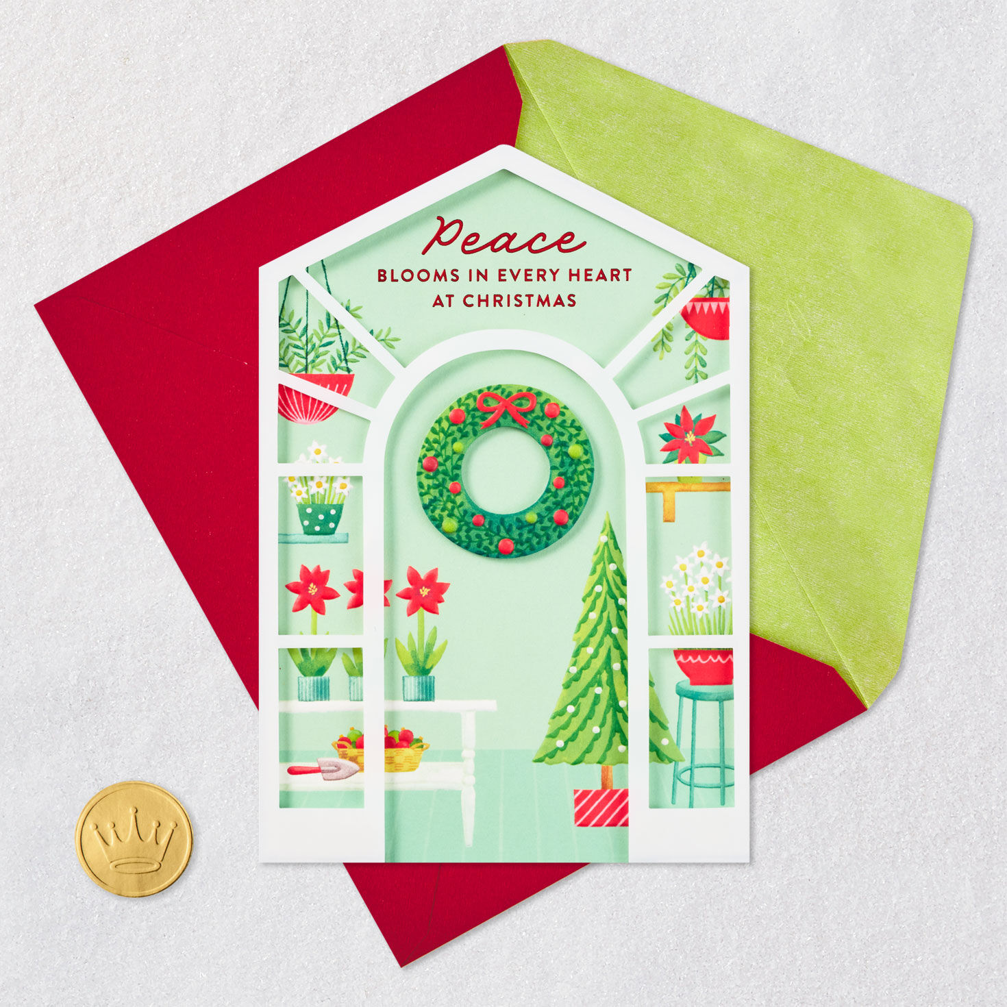Botanical Greenhouse Christmas Card Card Front with Envelope and Gold Seal image number 5