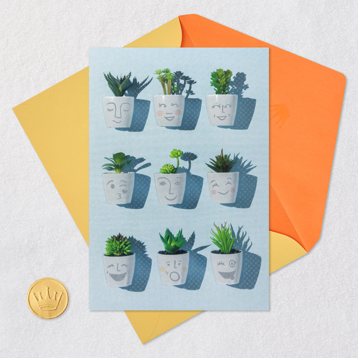Smiling Succulent Plants Blank Card Card Front with Envelope and Gold Seal image number 4