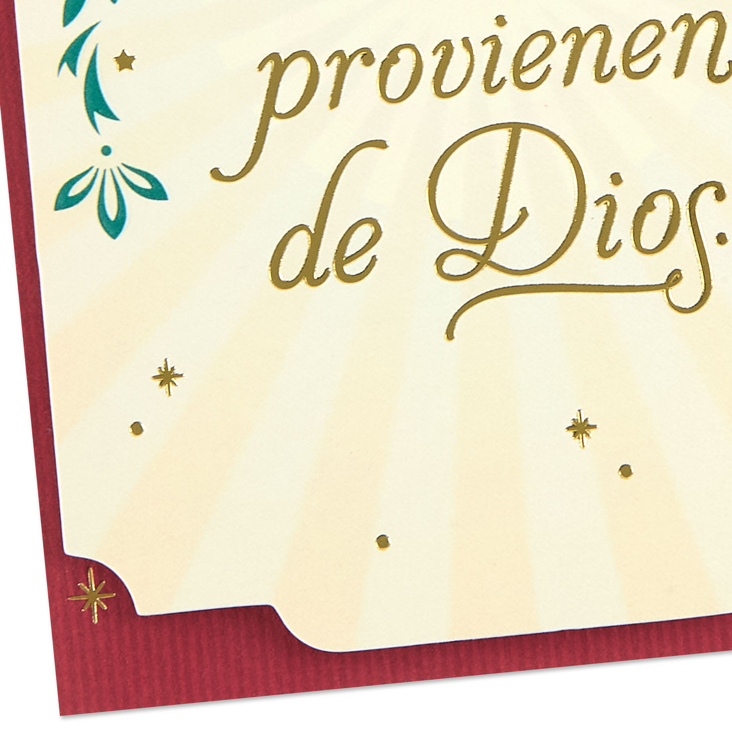 Gold Doves and Stars with Green Leaves Spanish Christmas Card Caard Front Detail image number 6