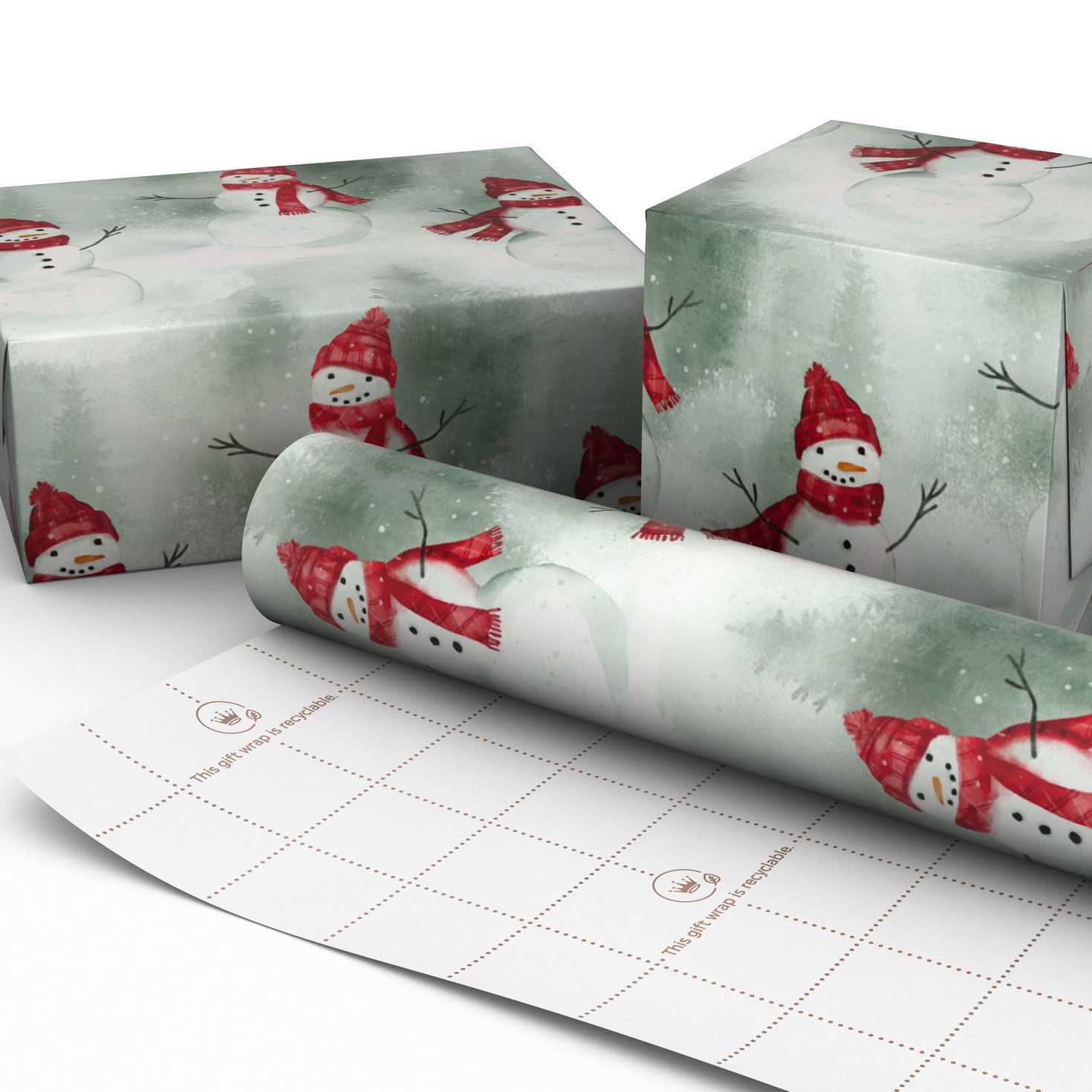 Snowman in Red Plaid Holiday Wrapping Paper Wrapped pkg image number 2