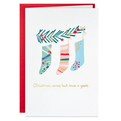 Stockings Hung From Garland Packaged Christmas Cards, Set of 5, 