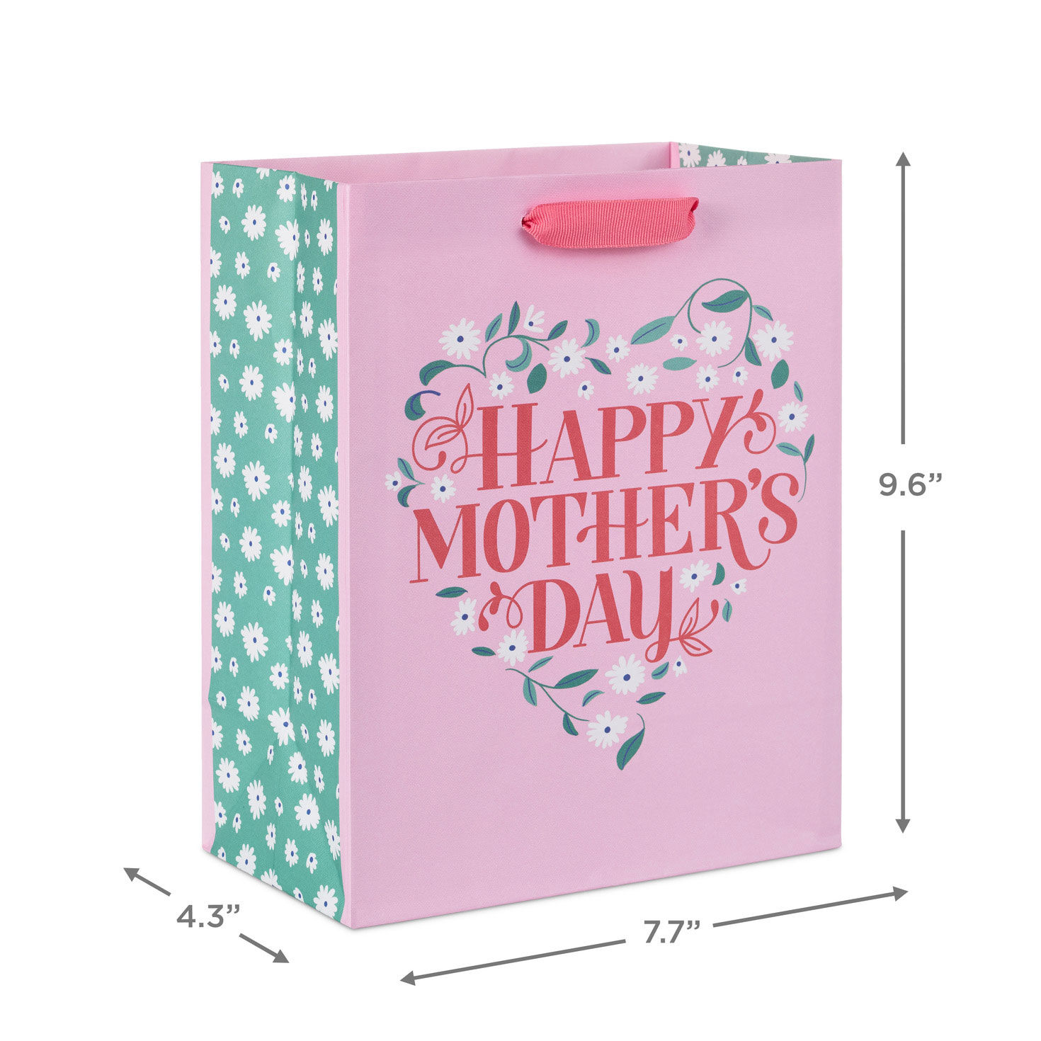 Floral Heart on Pink Medium Mother's Day Gift Bag Measurement image number 3
