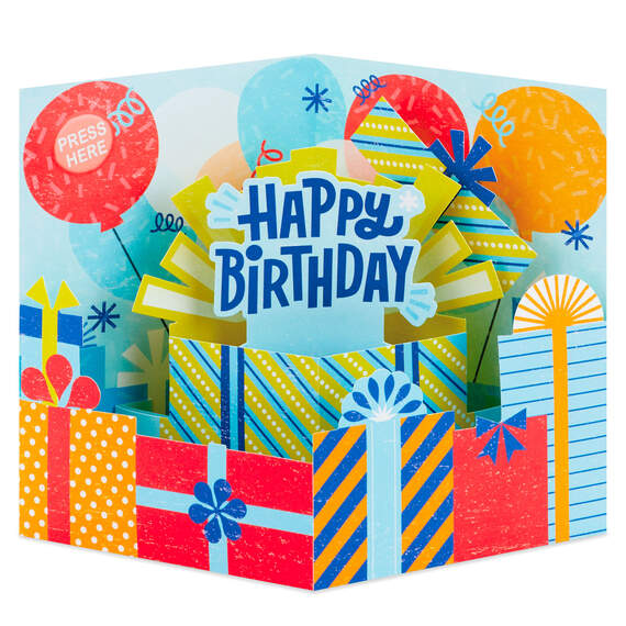 Big Presents and Balloons Musical 3D Pop-Up Birthday Card With Light, , large image number 2