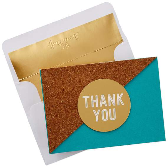 Cork and Metallic Gold Thank You Notes, Box of 8, , large image number 1