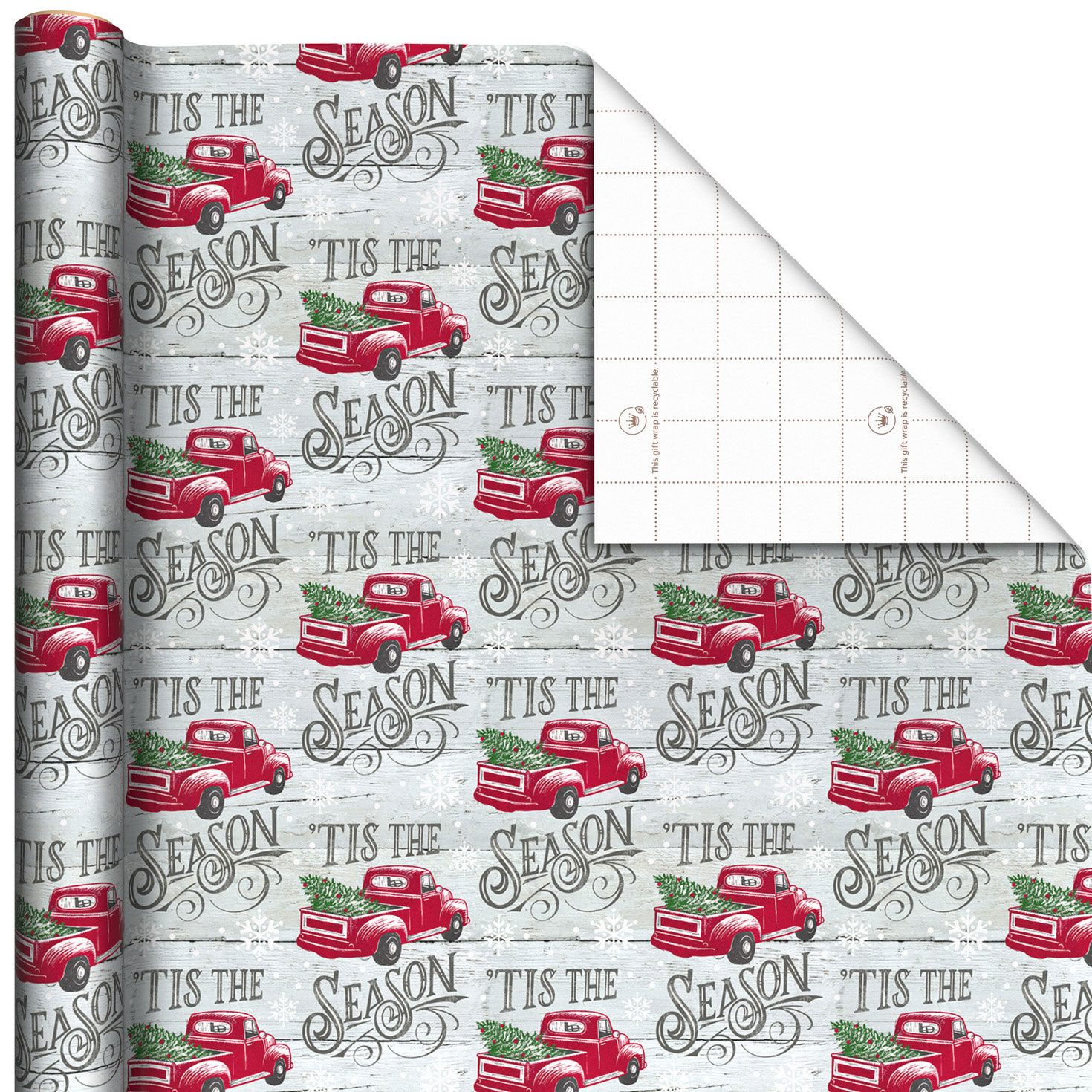 'Tis the Season Red Truck Jumbo Christmas Wrapping Paper Roll, 90 sq. ft.