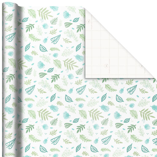 Green Leaves on White Wrapping Paper, 20 sq. ft., 