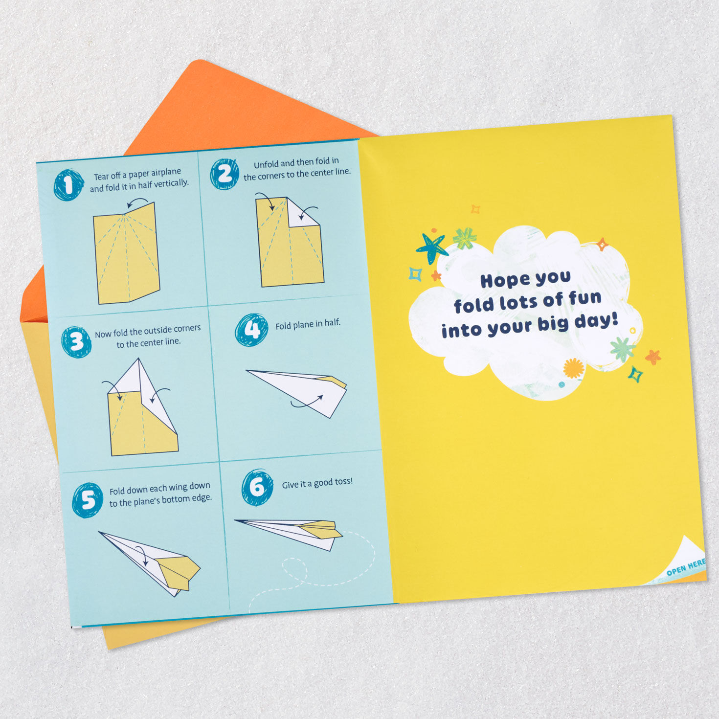 Kids Birthday Card With Coloring Paper Airplane Activity Open card with envelope image number 3