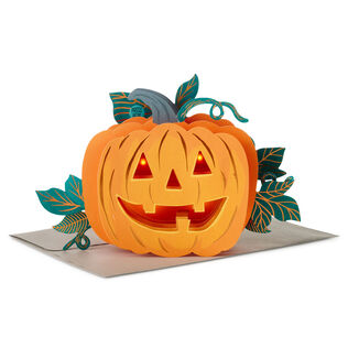 Grinning Jack-o'-Lantern Musical 3D Pop-Up Halloween Card With Light