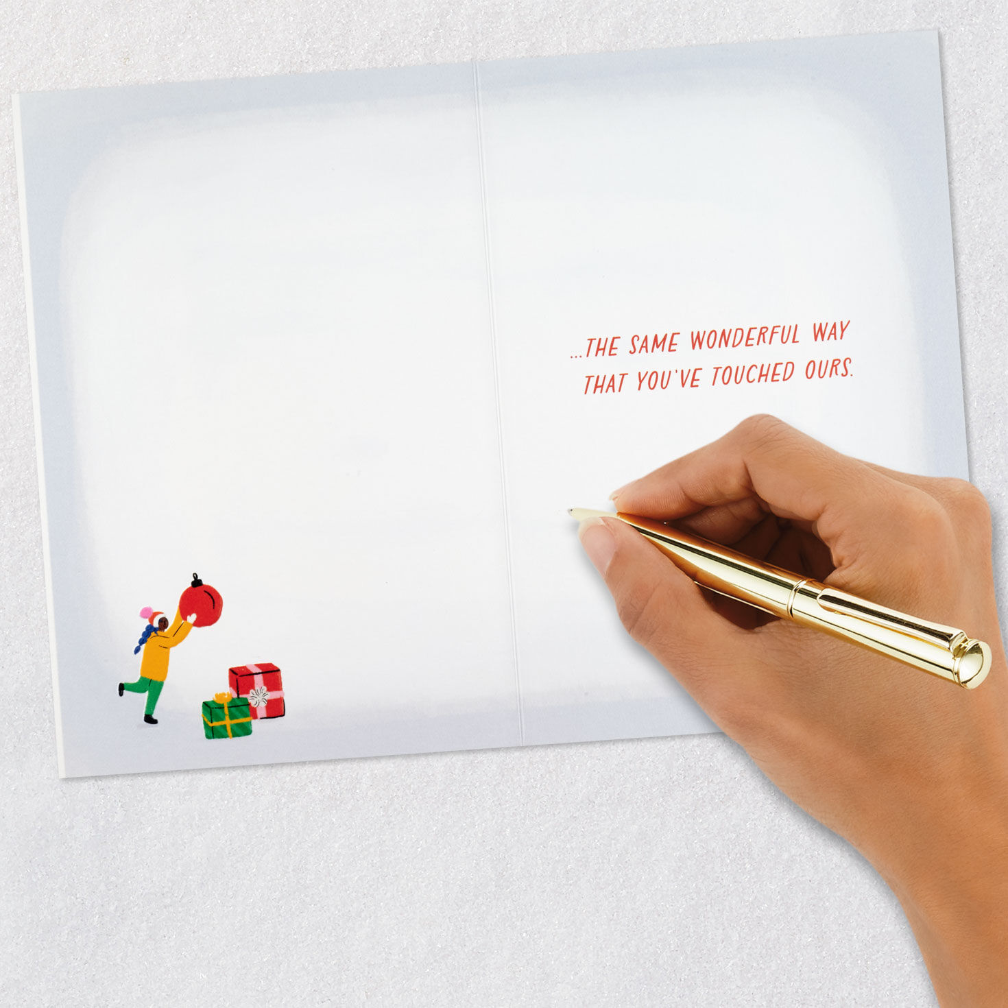 People Decorating Tree Christmas Card From Us signing card image number 6
