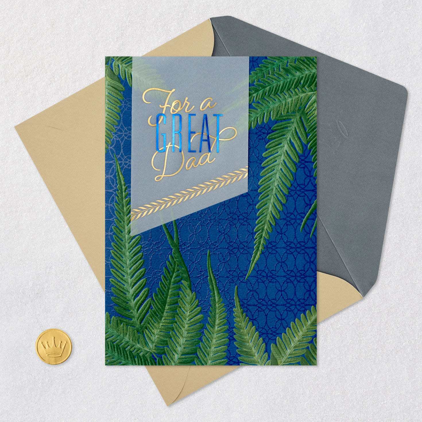 Green Ferns on Blue Father's Day Card Card Front with Envelope and Gold Seal image number 6