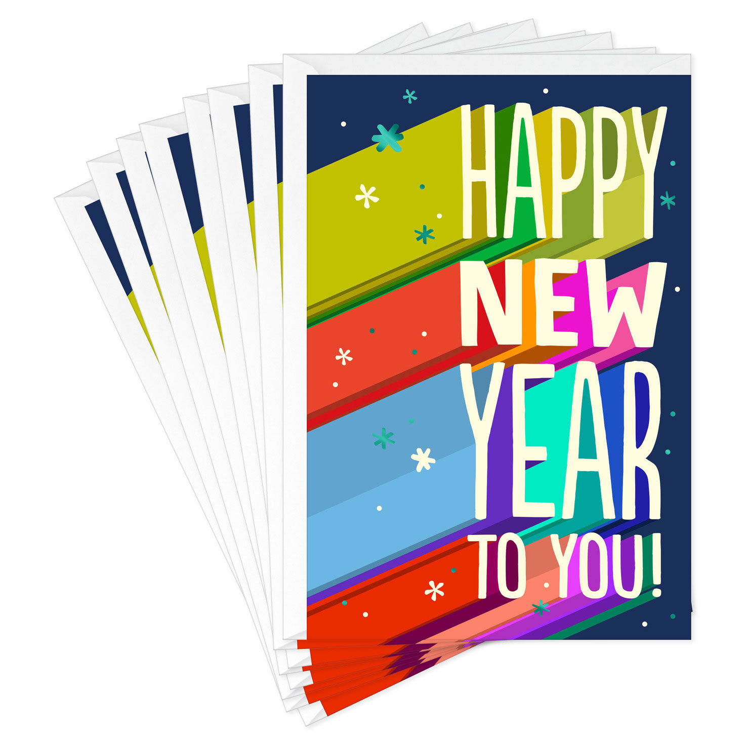 Colorful Shadow Lettering New Year Cards, Pack of 6