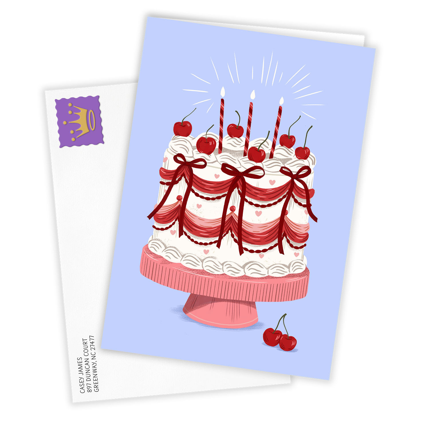 Hearts and Bows Personalized Birthday Card Card Front with Envelope image number 2