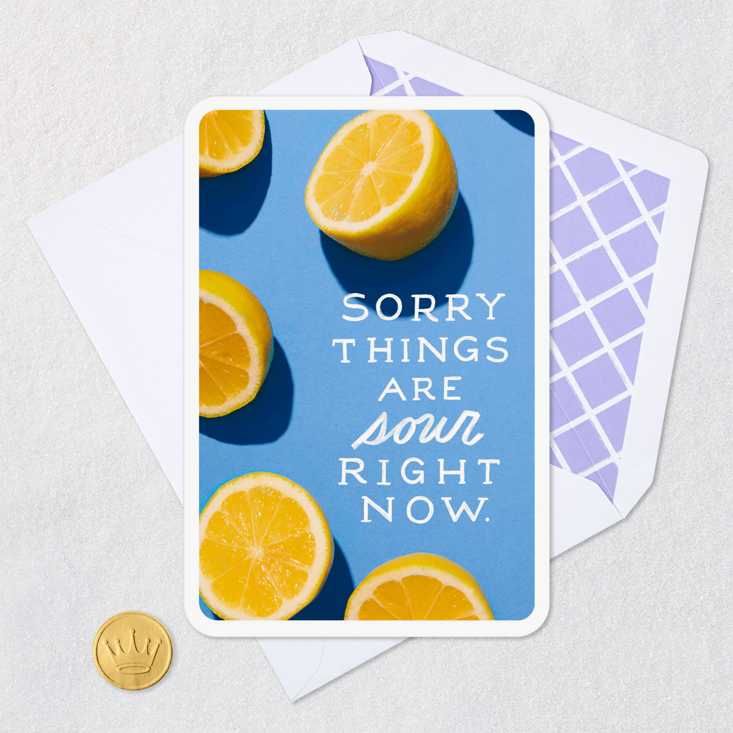 Sliced Lemons on Blue Encouragement Card Card Front with Envelope and Gold Seal image number 5