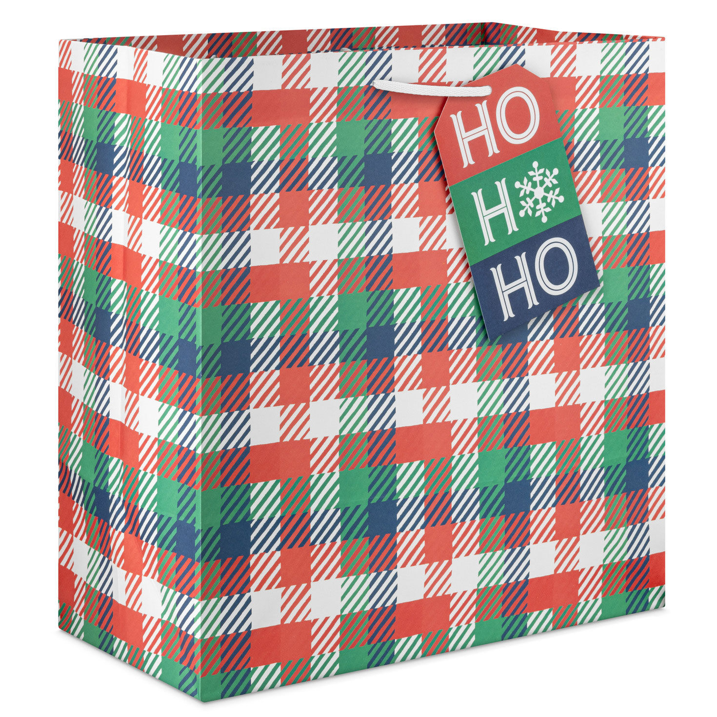15" Bold Woven Plaid Extra-Deep Christmas Gift Bag