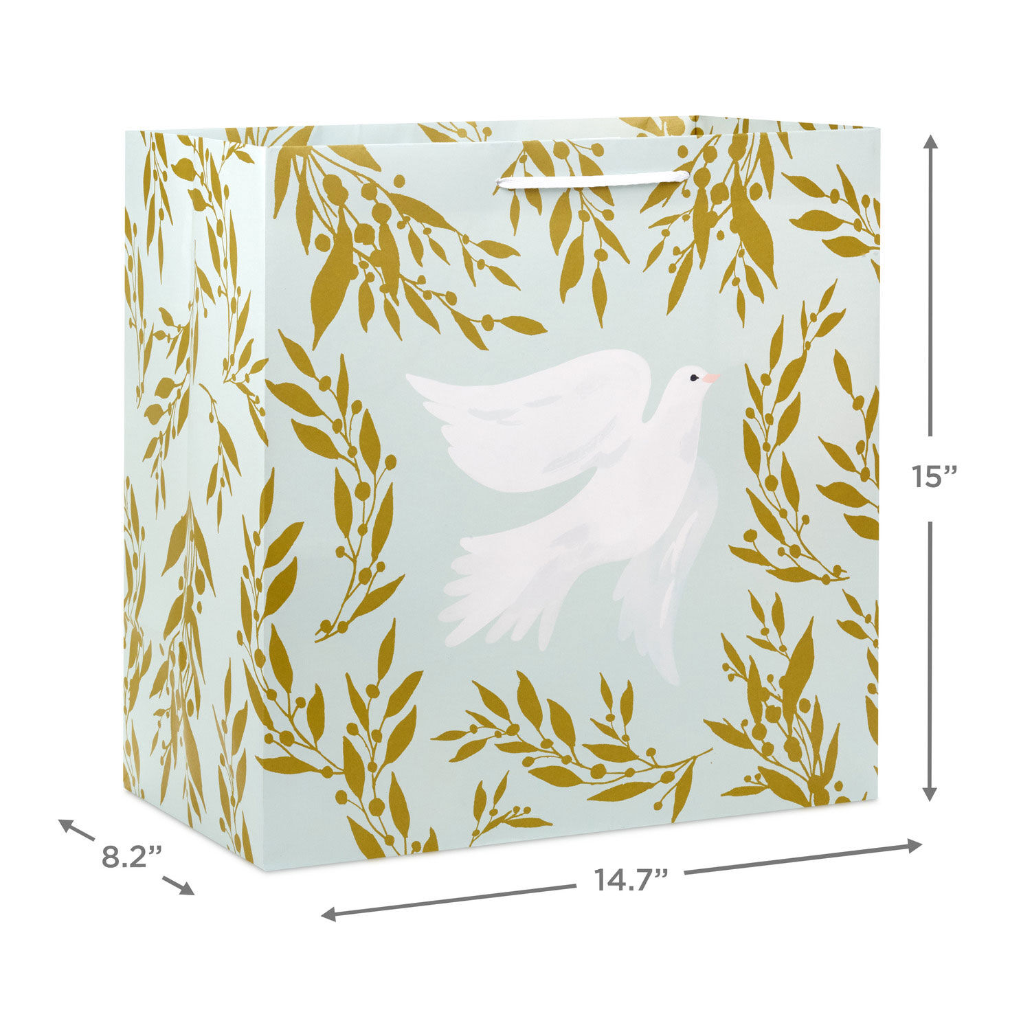 Dove on Light Green With Gold Vines XL Gift Bag measurement image number 3