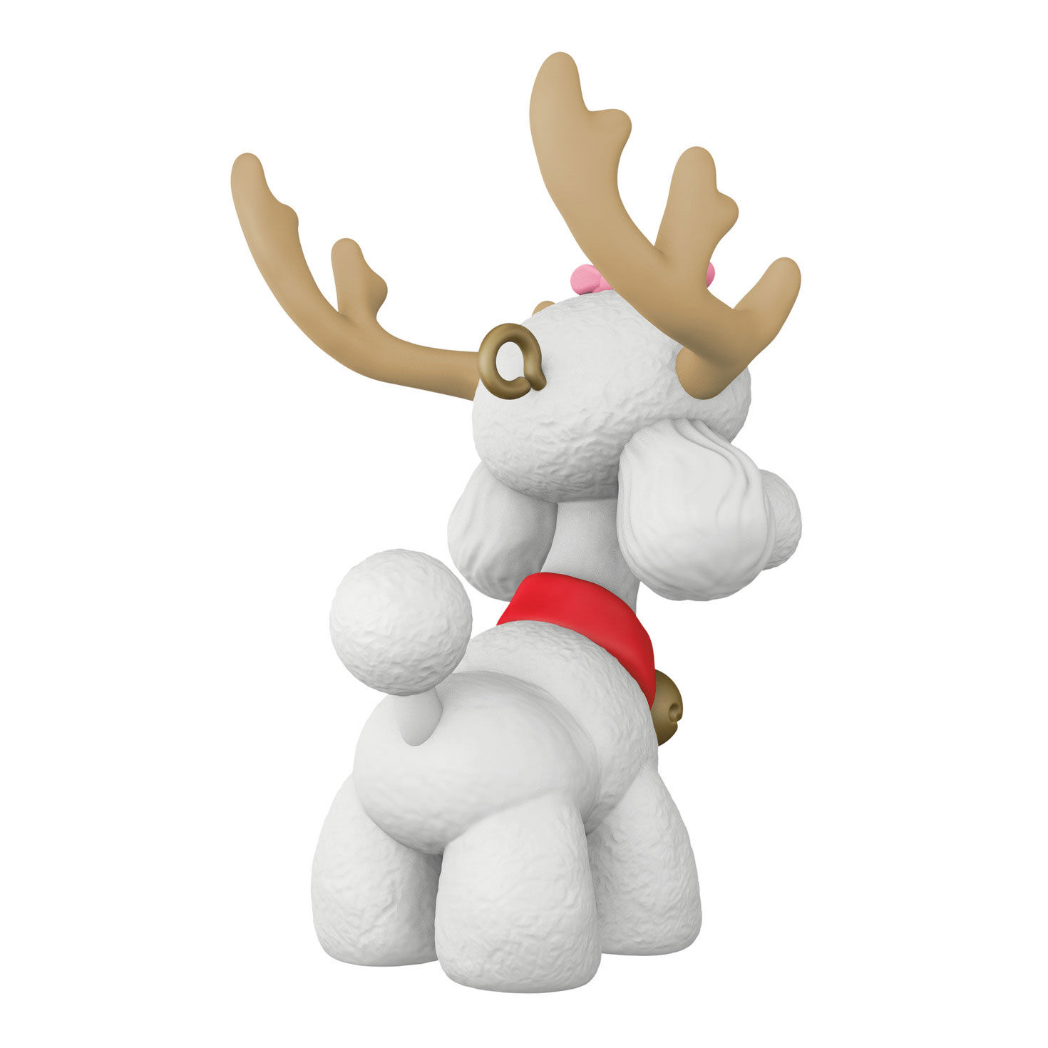 White Poodle Wearing Antlers Keepsake Ornament back image number 6