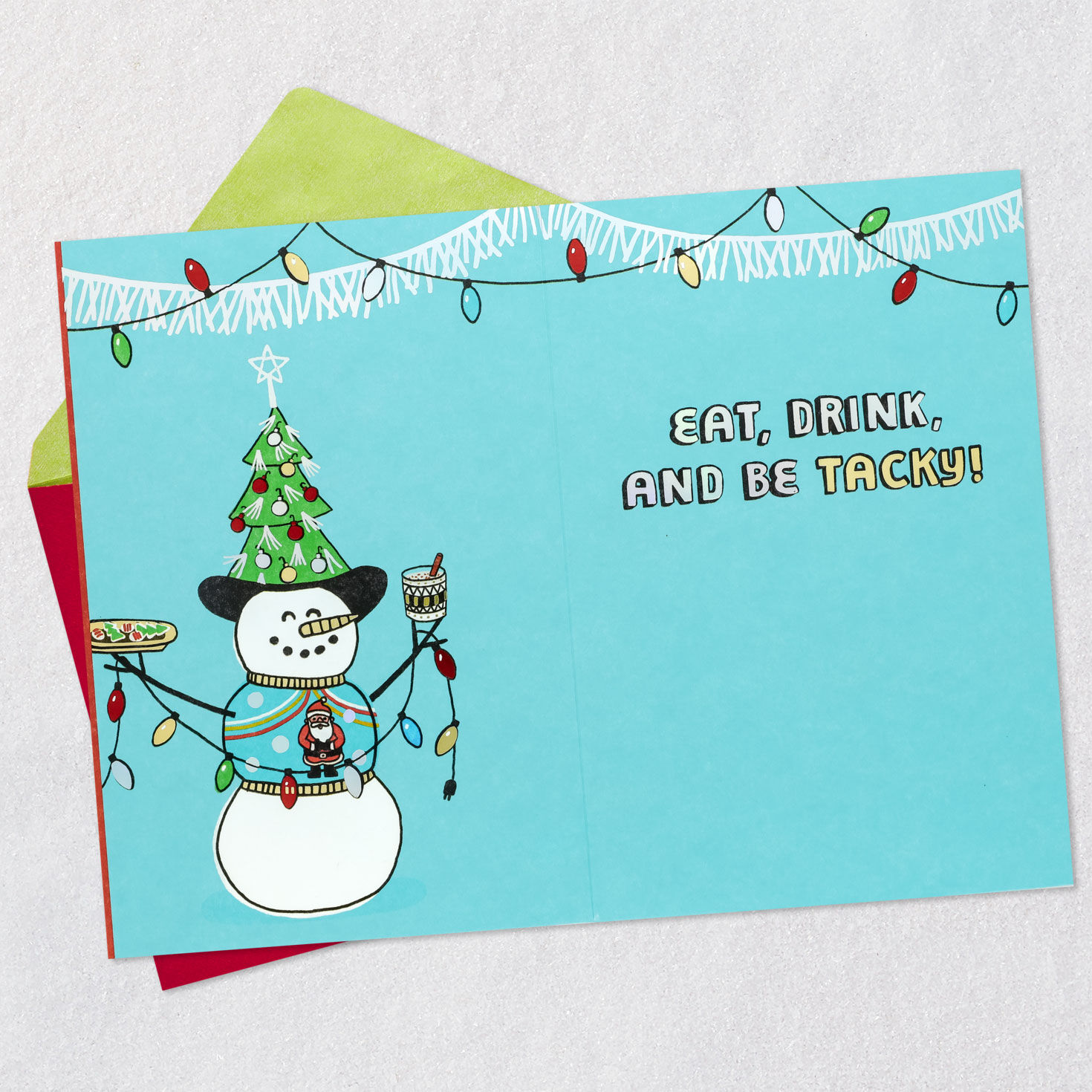 Ugly Sweater Snowman Funny Christmas Card Open card with envelope image number 3