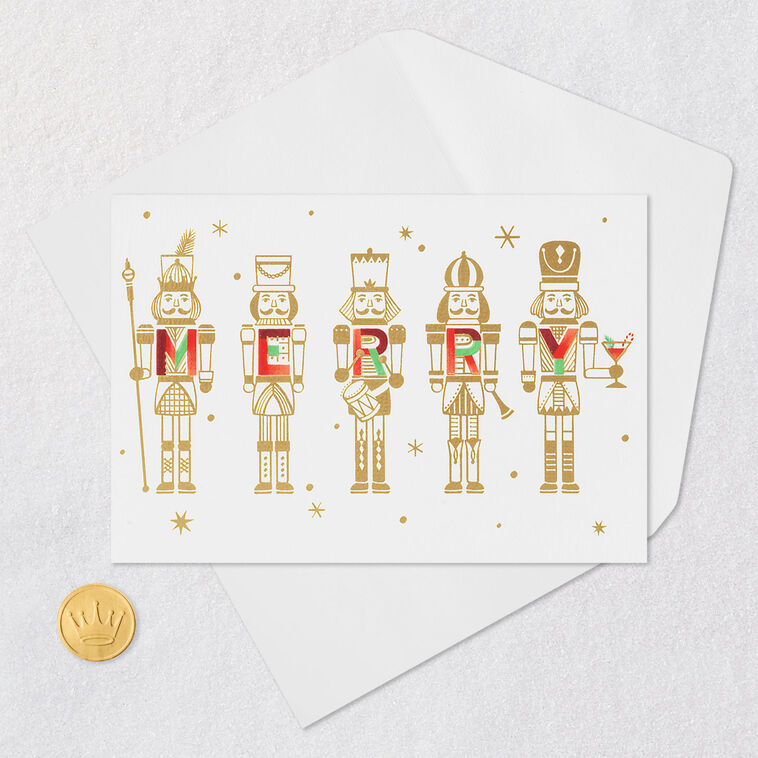 Gold Nutcrackers Red and Green Christmas Card Card Front with Envelope and Gold Seal image number 5