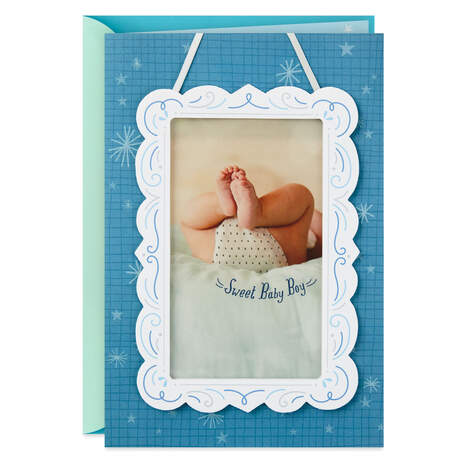 Sweet Baby Boy New Baby Card With Removable Frame, , large