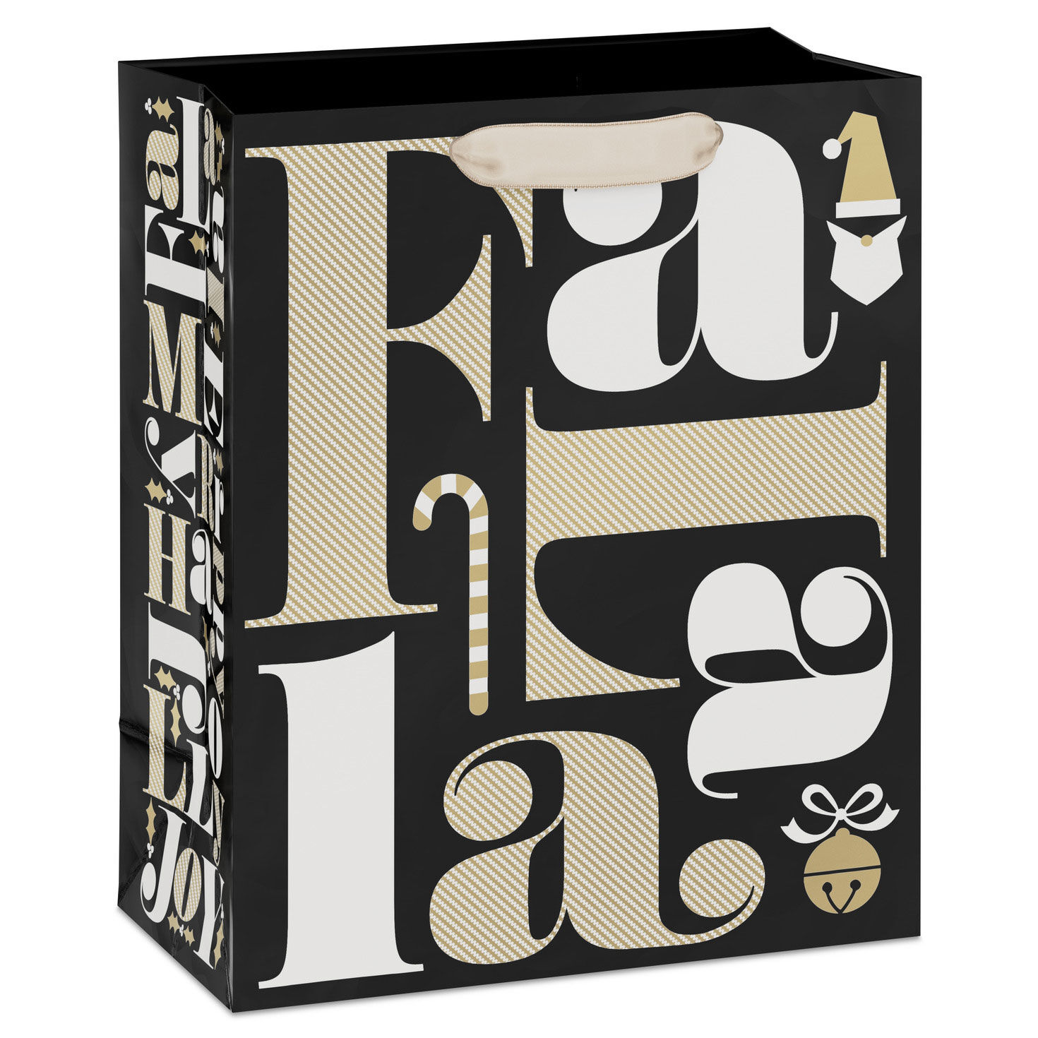 9.6" Black and Gold Fa La La Medium Christmas Gift Bag
