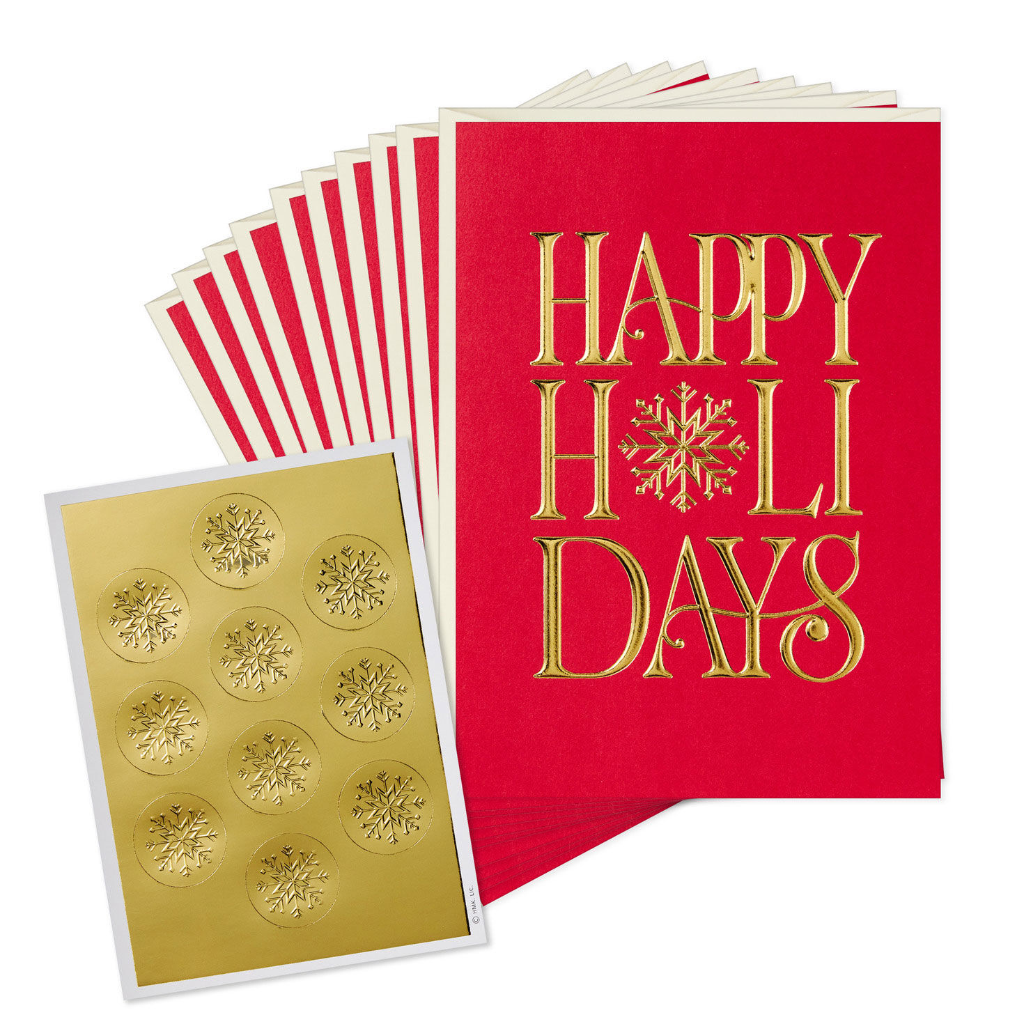 Gold Holiday Boxed Blank Christmas Notes and Seals fronts fanned image number 2