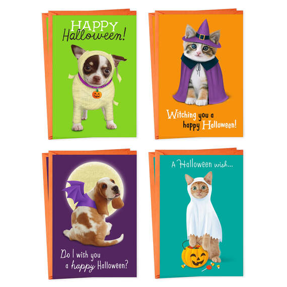 Dogs and Cats in Costume Assorted Halloween Cards, Pack of 8, , large image number 1