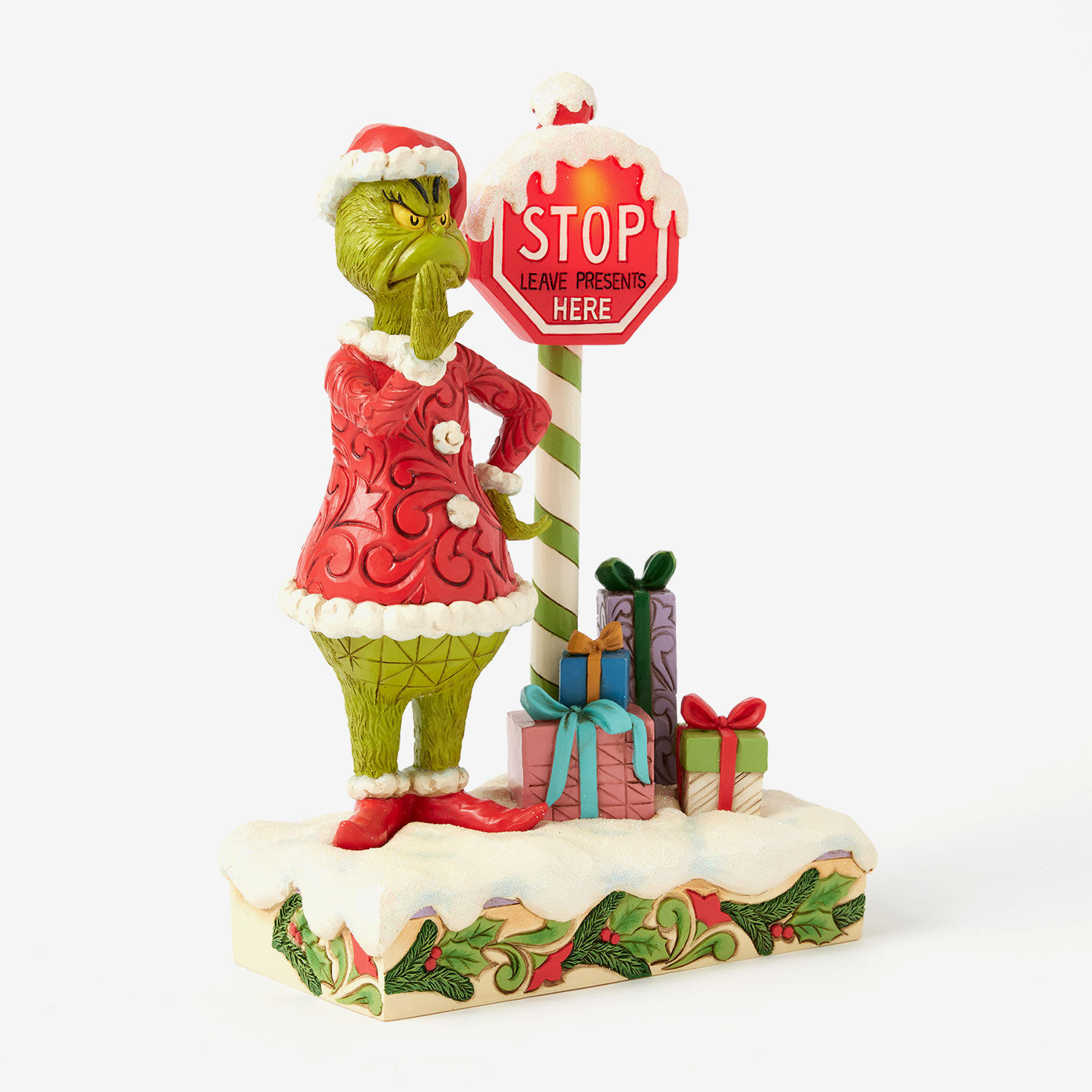 Jim Shore Grinch by Stop Sign LED Figurine angled image number 4