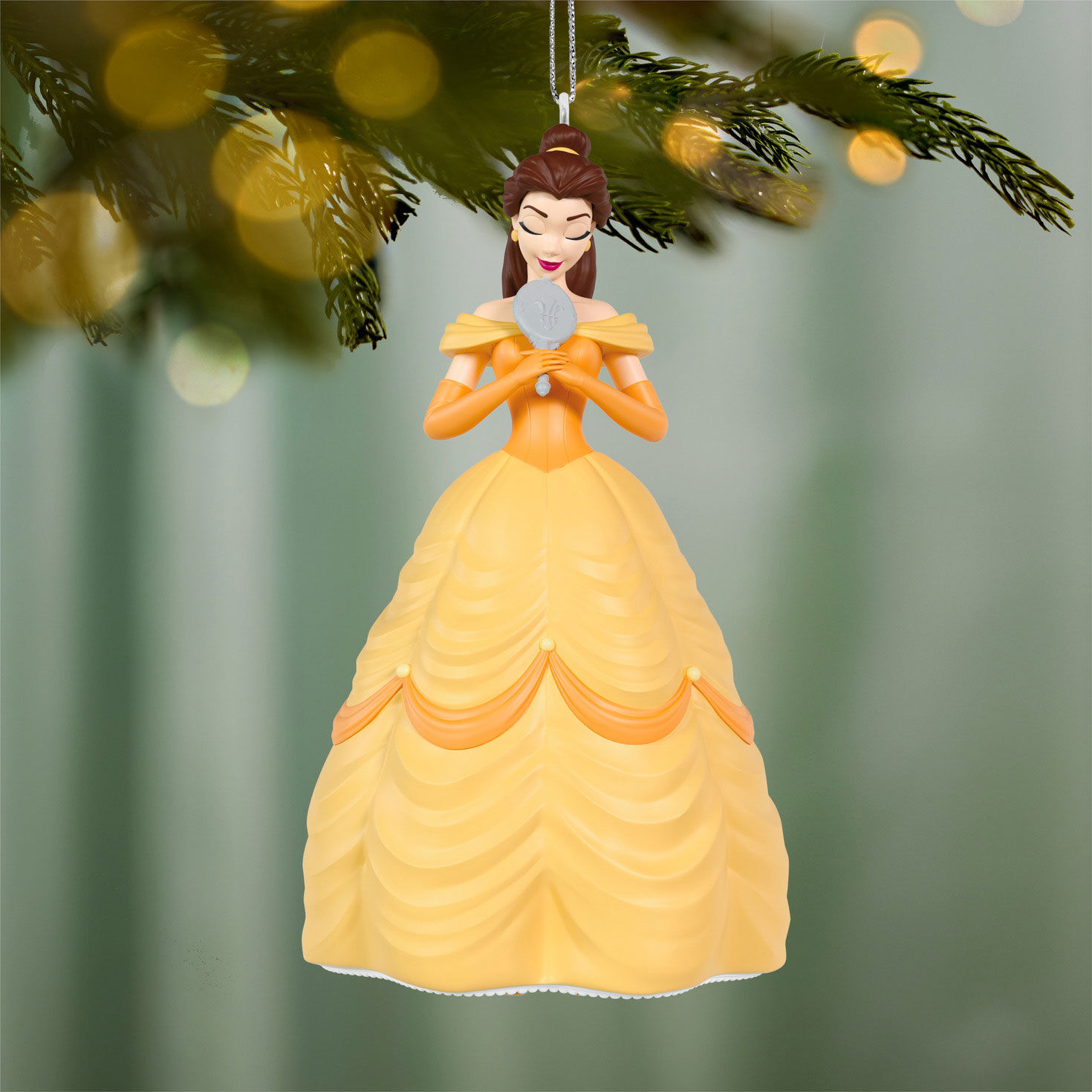 Princess Belle Holding Mirror Keepsake Ornament Hanging on tree image number 2