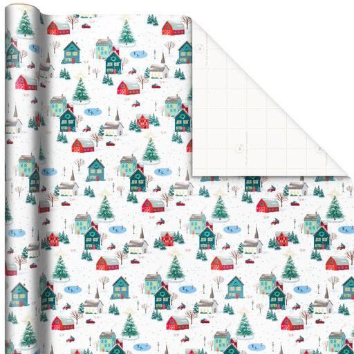Winter Village Scene Christmas Wrapping Paper, 40 sq. ft., 