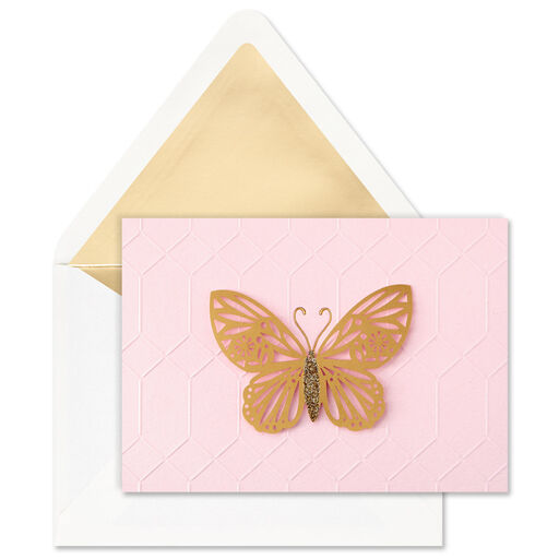 Gold Butterfly on Pink Blank Note Cards, Box of 8, 