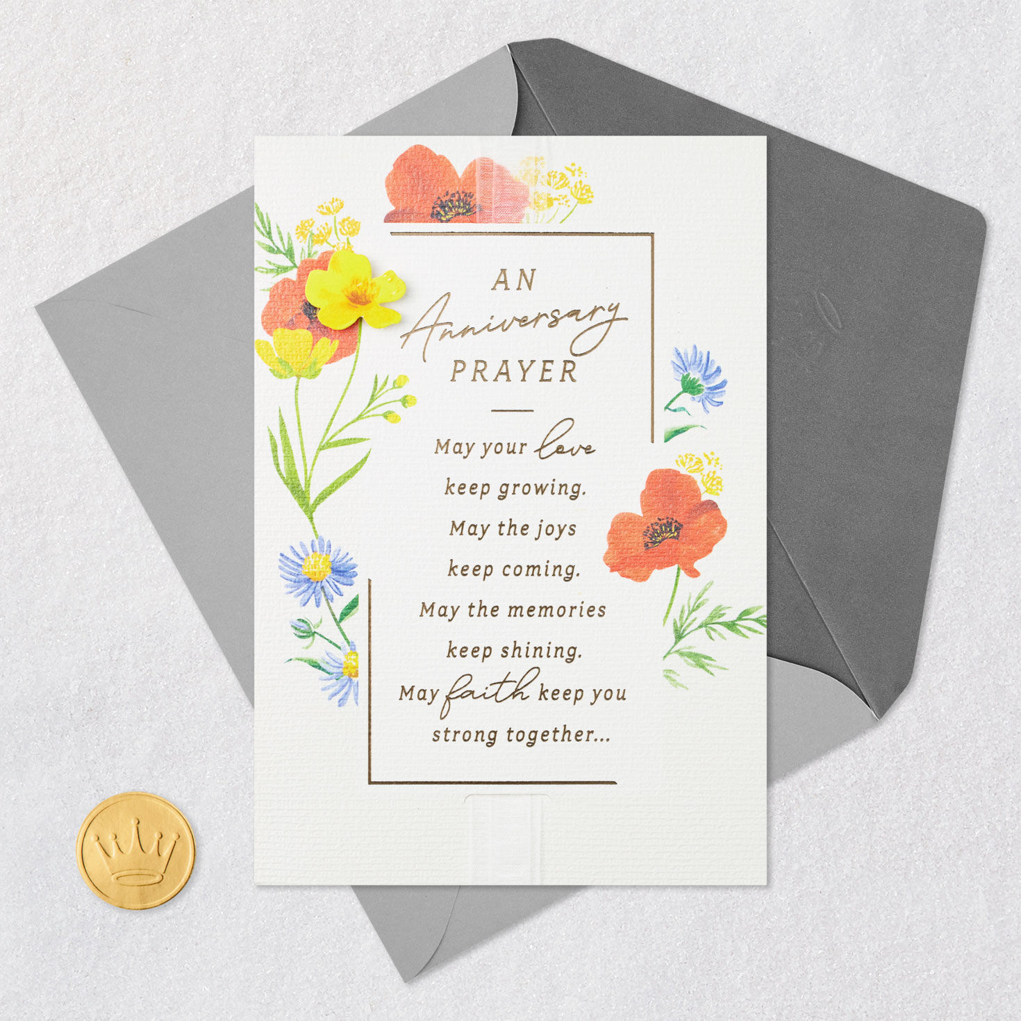 Red, Yellow and Blue Flowers Religious Anniversary Card Card Front with Envelope and Gold Seal image number 5
