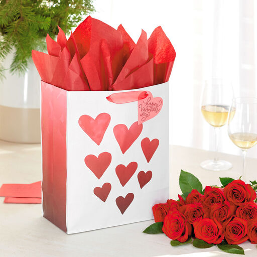 13" Ombré Hearts Large Valentine's Day Gift Bag With Tissue Paper, 
