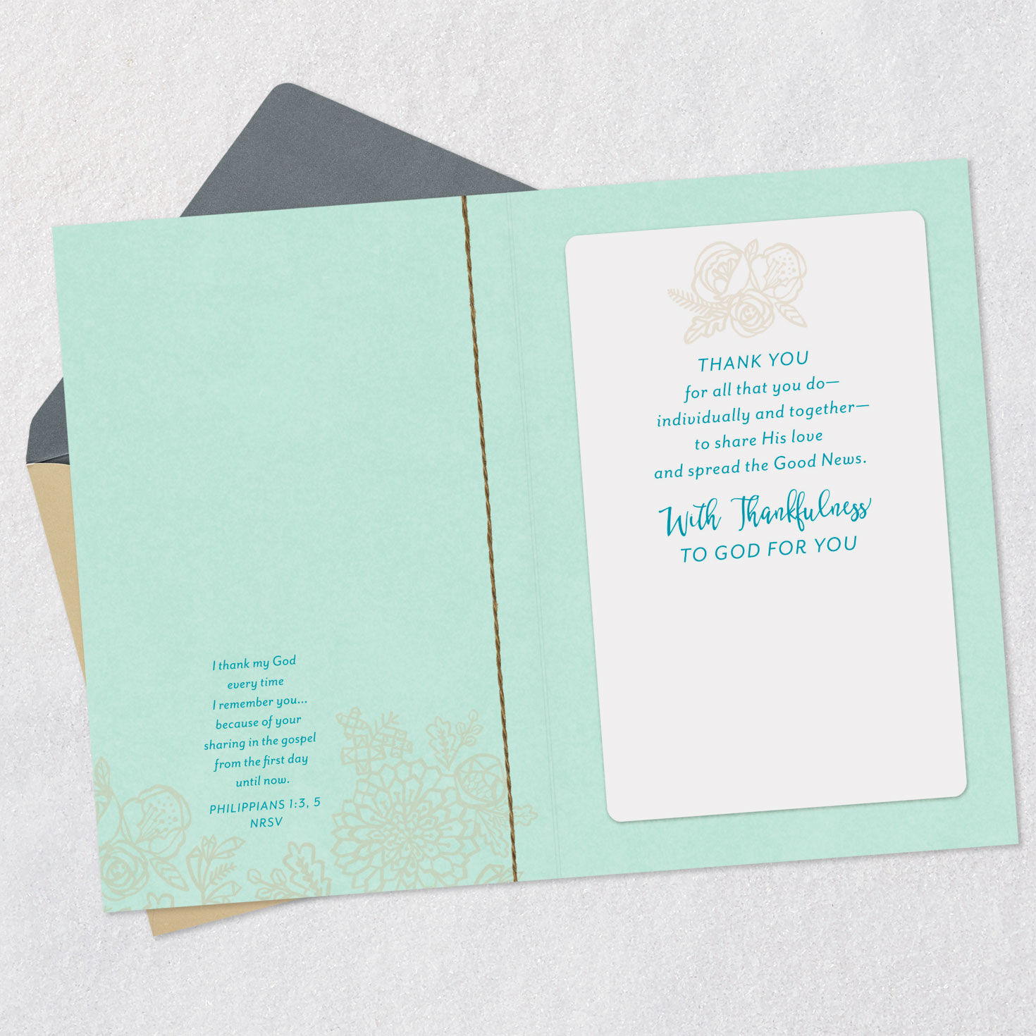 Couple Holding Hands Clergy Appreciation Card for Both Open card with envelope image number 4