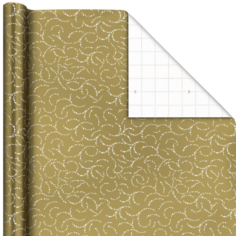 Gold Filigree Metallic Christmas Wrapping Paper Roll, 22.5 sq. ft.