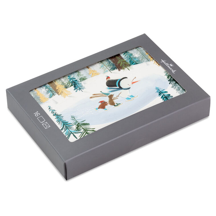 Snowman and Critters Ice Skating Boxed Christmas Cards, Pack of 16
