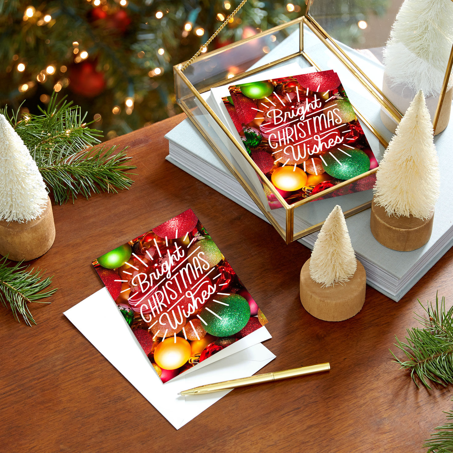 Colorful Ball Ornaments Christmas Card Pack in use image number 6
