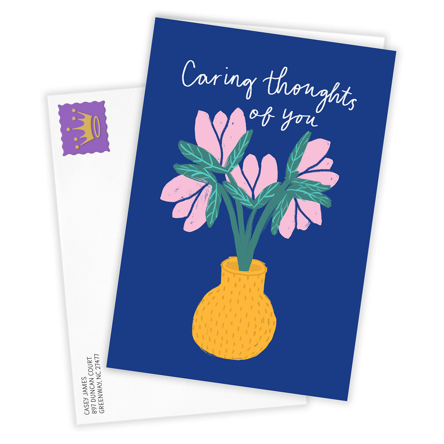 Pink Flowers in Vase Personalized Support Card Card Front with Envelope image number 2