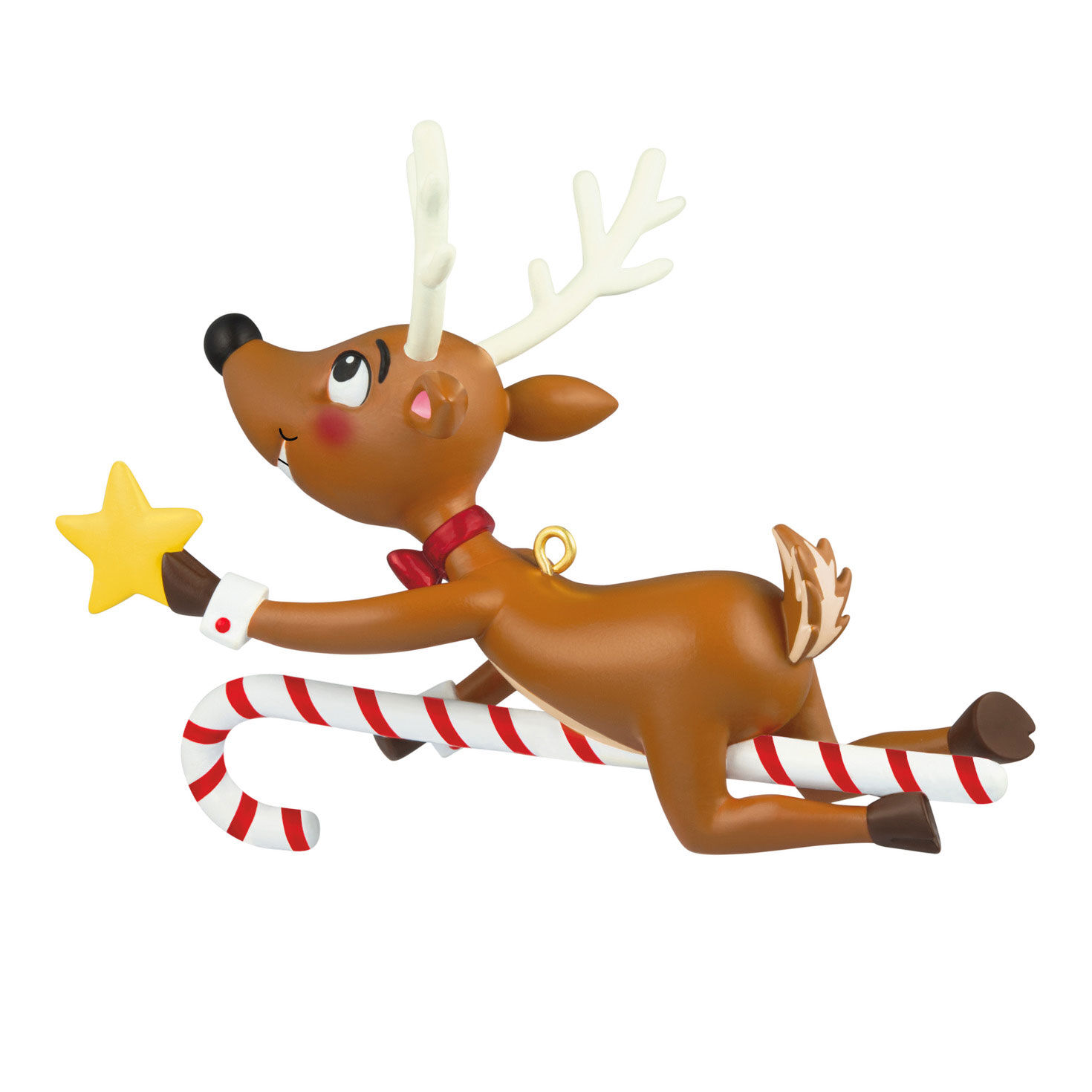 Reindeer Flying on Candy Cane Keepsake Ornament Back image number 6