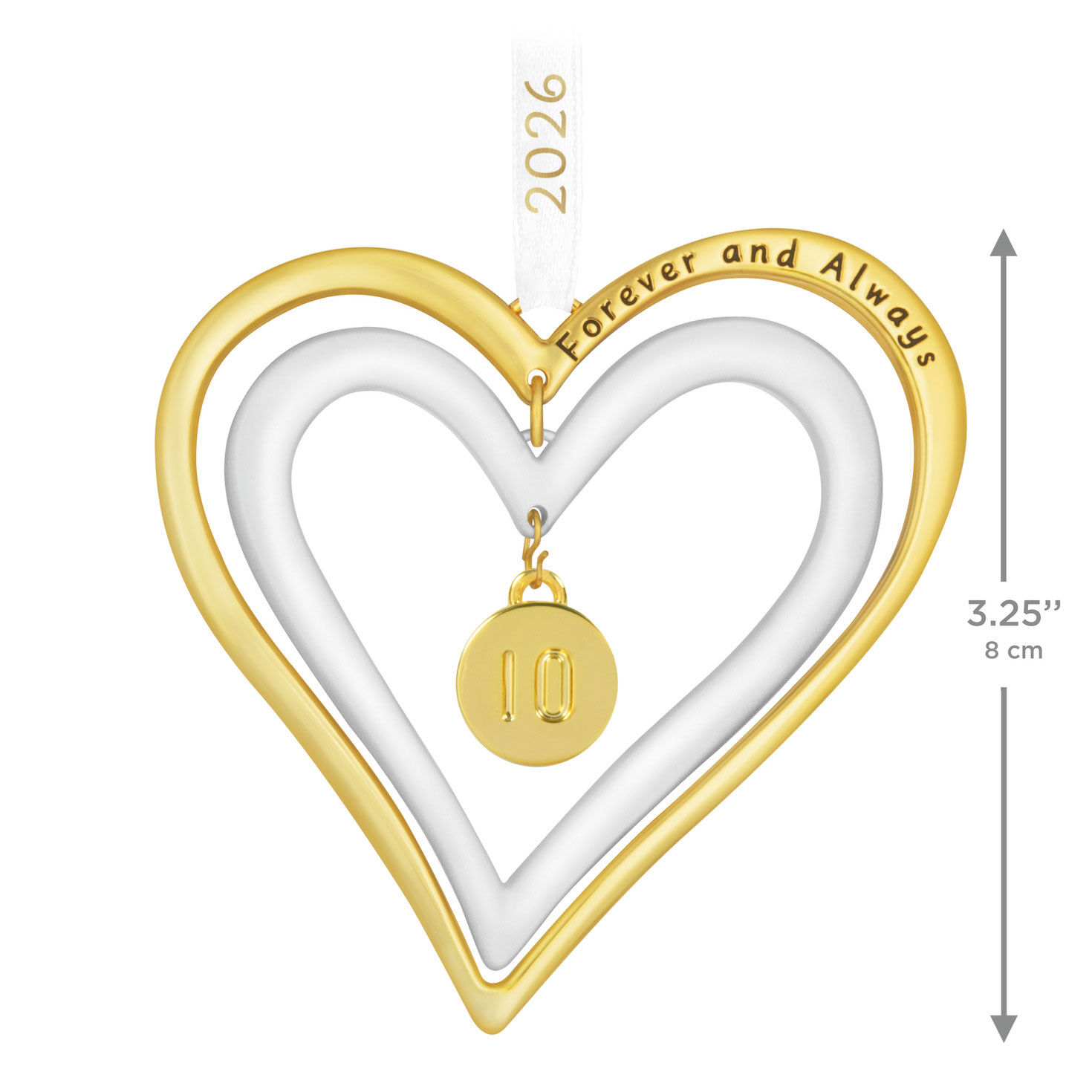 Gold White Double Heart Anniversary Ornament measurement image number 3