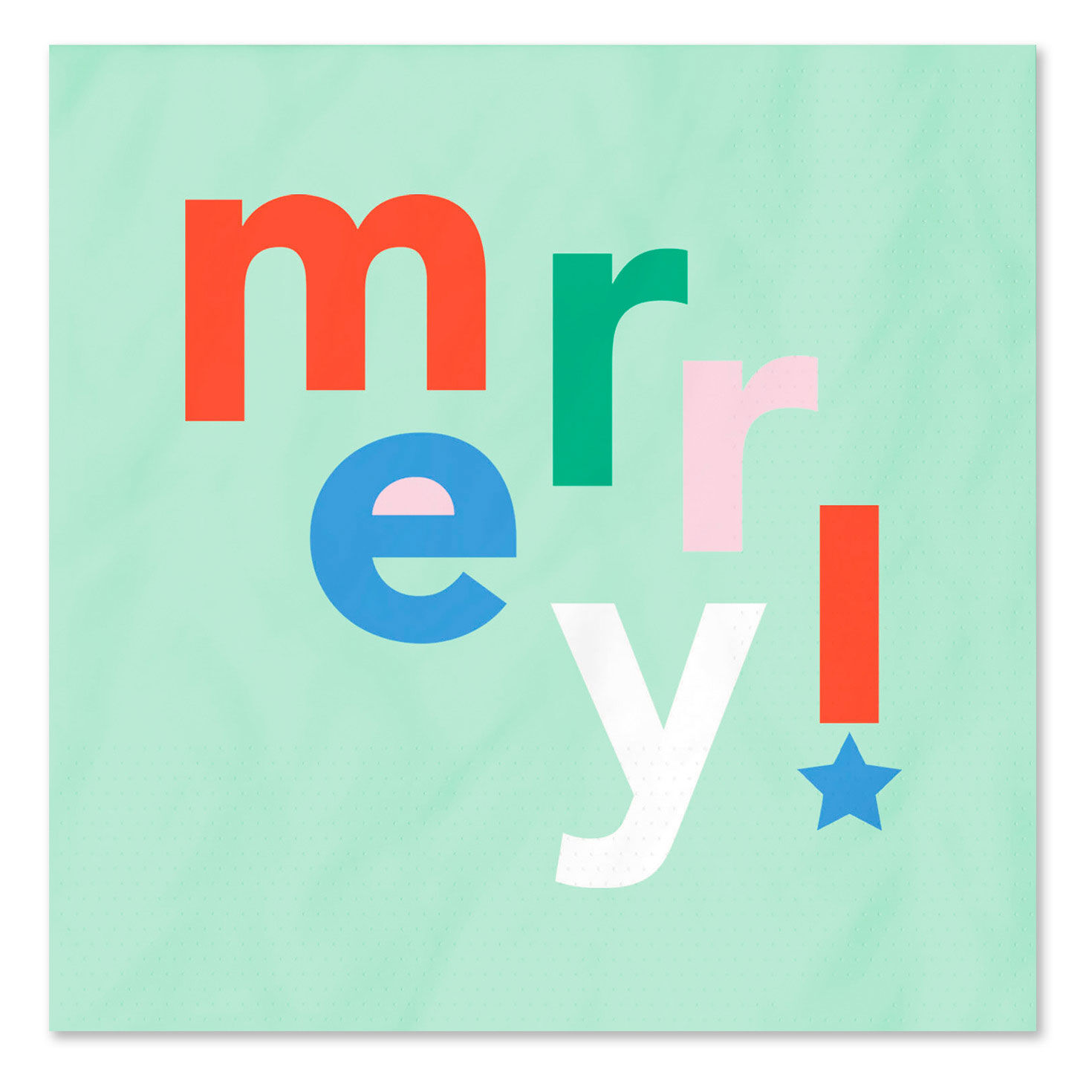 "Merry!" on Mint Holiday Cocktail Napkins, Pack of 20